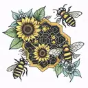 honeycomb bees sunflower  tattoo design idea