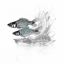 swiming small zebrafishs on the arm, colorful tattoo design idea