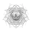 Manta ray, straight tail, style of drawing is like maori island, has a lotus flower in the middle of the manya ray tattoo design idea