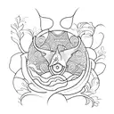 Manta ray, straight tail, style of drawing is like maori island, has a lotus flower in the middle of the manya ray tattoo design idea