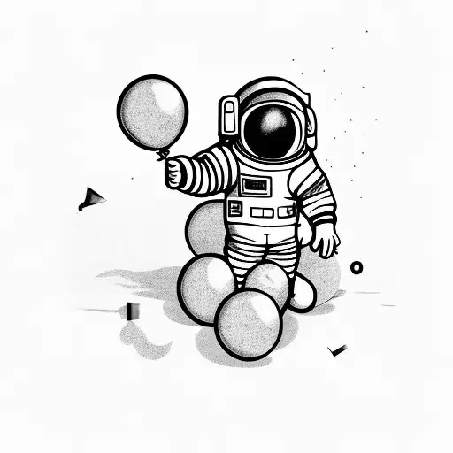 astronaut holding balloons stuck in a bottle tattoo design idea