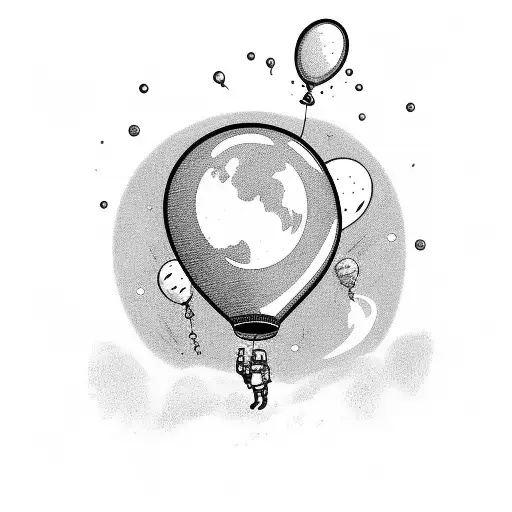 astronaut holding balloons stuck in a bottle tattoo design idea