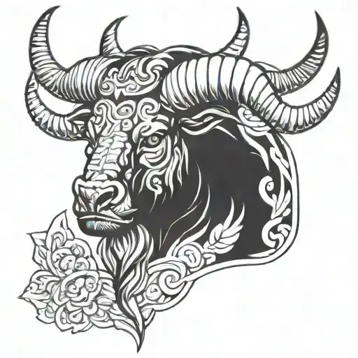 Incorporate a Minotaur into a blackwork design, blending your interest in Greek mythology with a bold and graphic style tattoo design idea