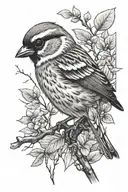 Sparrow perched on a branch tattoo design idea