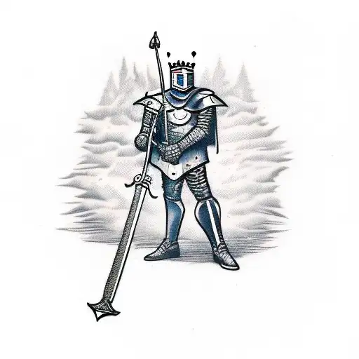 king knight with armor and sword tattoo design idea