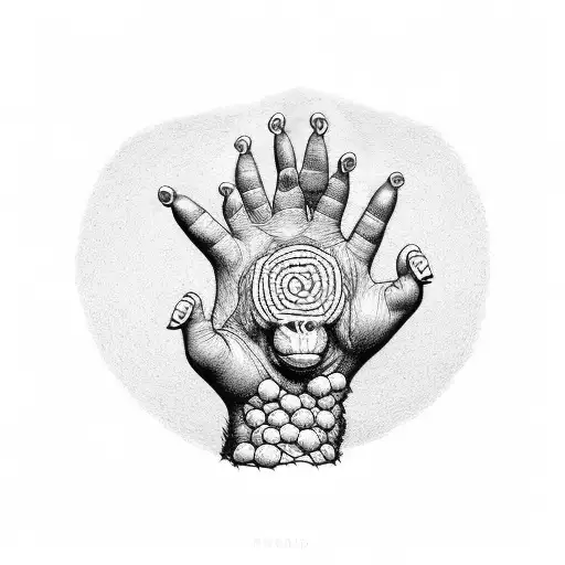 a close up of a chimpanzee hand holding a giant pretzel tattoo design idea