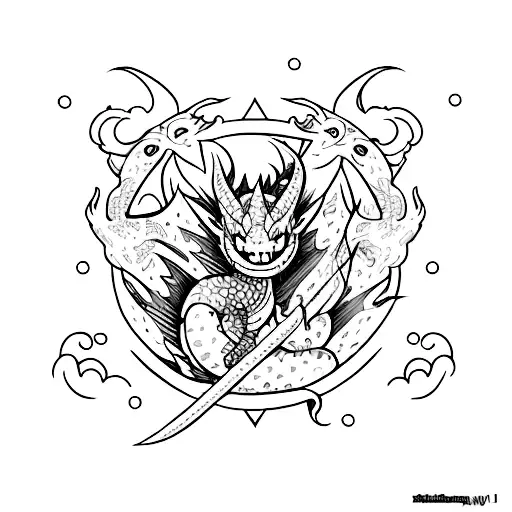 a nice friendly dragon child one color tattoo design idea