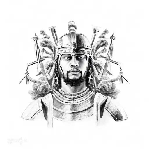 A warrior from the Roman Empire with dreadlocks, representing the strength and resilience of black culture tattoo design idea