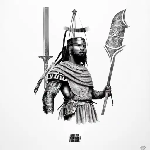 A warrior from the Roman Empire with dreadlocks, representing the strength and resilience of black culture tattoo design idea