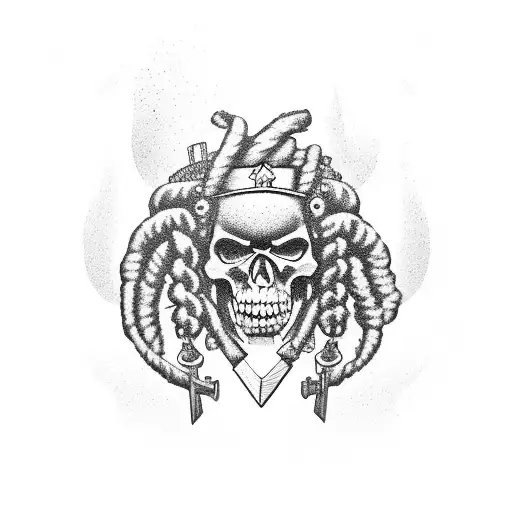 A detailed illustration of a marine with dreadlocks holding a powerful gun, showcasing strength and resilience tattoo design idea