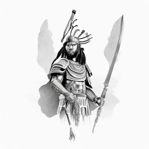 A warrior from the Roman Empire with dreadlocks, representing the strength and resilience of black culture tattoo design idea