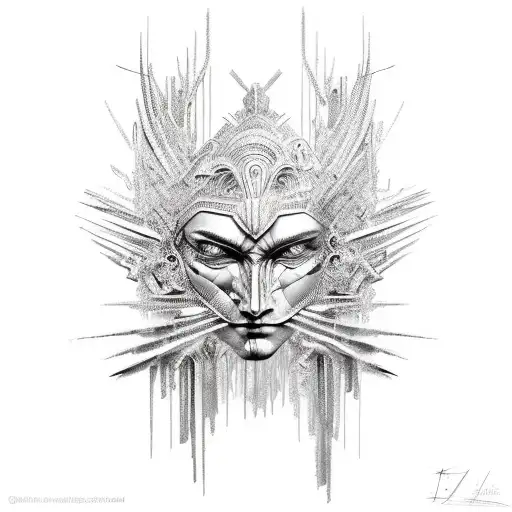 A warrior undergoing a metamorphosis into a magnificent metal sculpture tattoo design idea