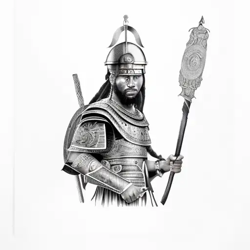 A warrior from the Roman Empire with dreadlocks, representing the strength and resilience of black culture tattoo design idea
