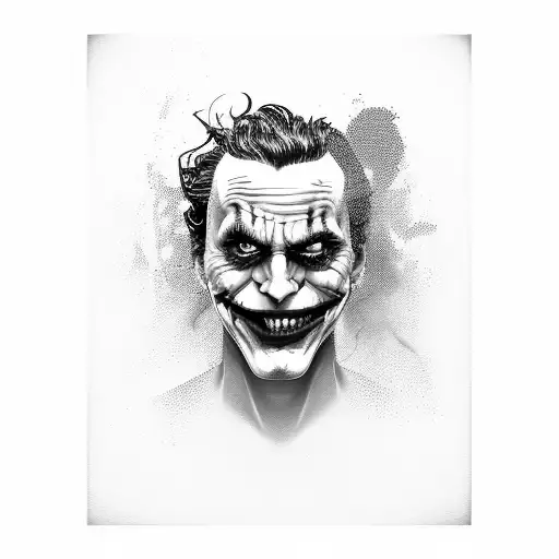 A portrait of the Joker with a twist, featuring his face painted in black and white with dreadlocks flowing out tattoo design idea