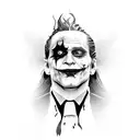 A portrait of the Joker with a twist, featuring his face painted in black and white with dreadlocks flowing out tattoo design idea