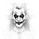 A portrait of the Joker with a twist, featuring his face painted in black and white with dreadlocks flowing out tattoo design idea