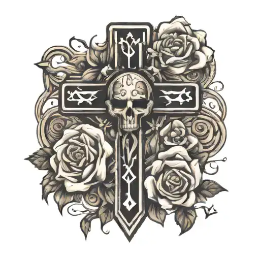 God with flowers and crosses with love yourz written tattoo design idea