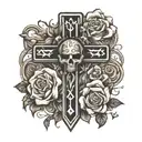 God with flowers and crosses with love yourz written tattoo design idea