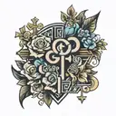 God with flowers and crosses with love yourz written tattoo design idea