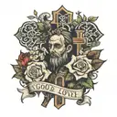God with flowers and crosses with love yourz written tattoo design idea