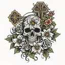 God with flowers and crosses with love yourz written tattoo design idea