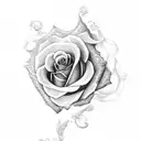 rose with two cherubs hanging tattoo design idea