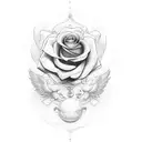 rose with two cherubs hanging tattoo design idea