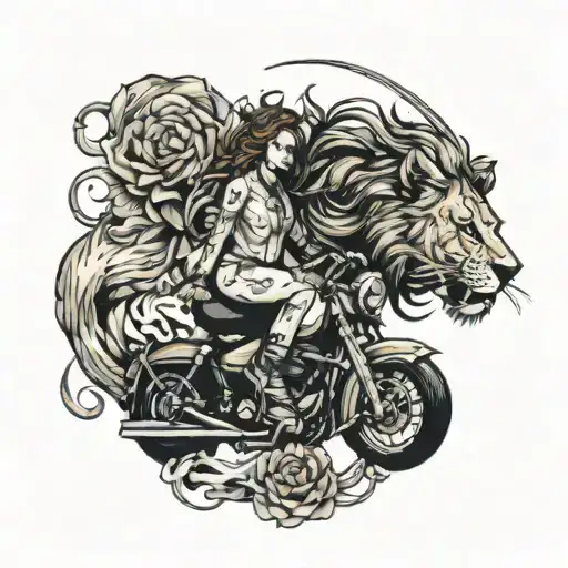 lion moto girl dead tattoo design idea