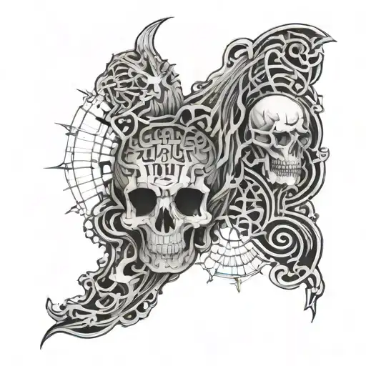 Combine elements of thelema and horror in a blackwork sleeve tattoo tattoo design idea