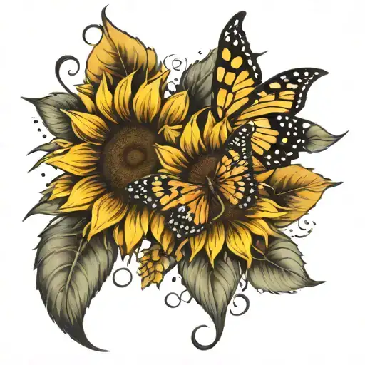 sunflowers and butterflies with fingerprints   tattoo design idea