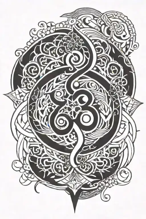 karma om jin jang symbol intertwined tattoo design idea