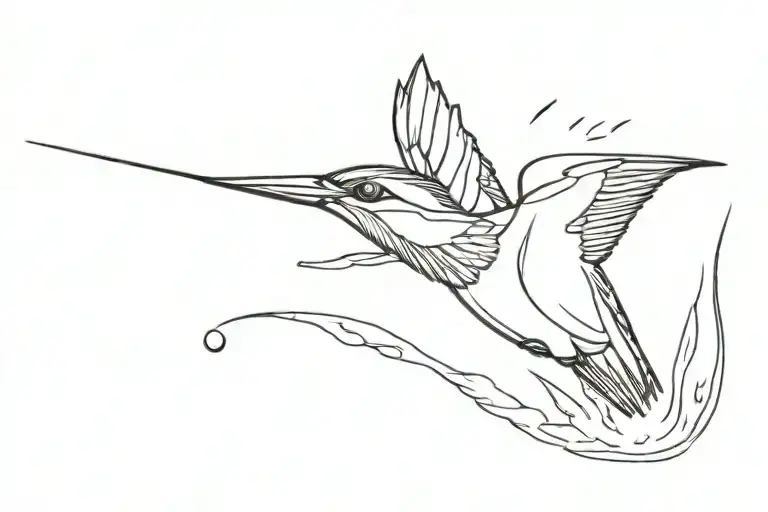 kingfisher diving into the water before catching a fish tattoo design idea