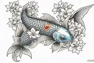 Koi Fish whit sakura flowers tattoo design idea