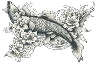 Koi Fish whit sakura flowers tattoo design idea