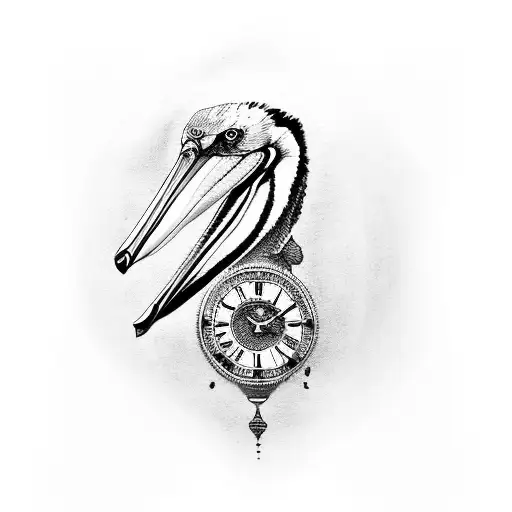 pelican and a clock tattoo design idea