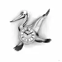 pelican and a clock tattoo design idea