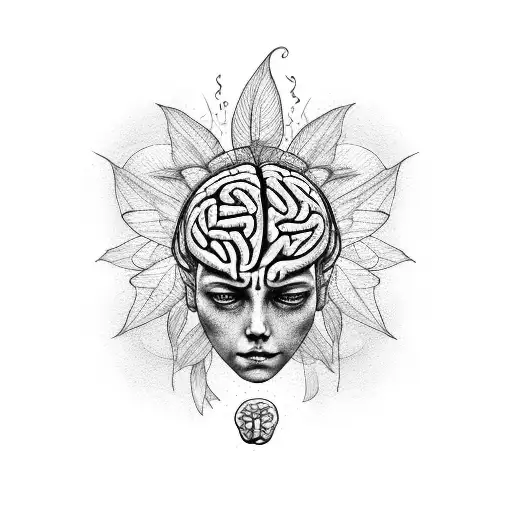 a human brain made out of plants and fairy wings attached tattoo design idea