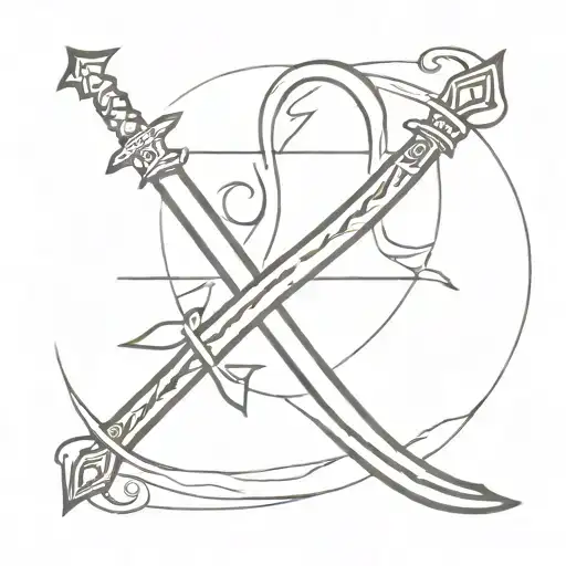 A sword and bow crossed in a symbol of determination tattoo design idea
