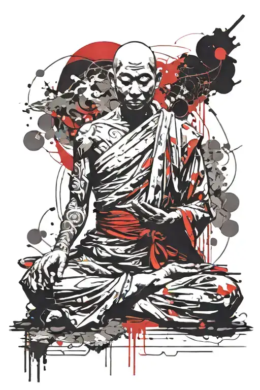 Buddhist monk meditating tattoo design idea