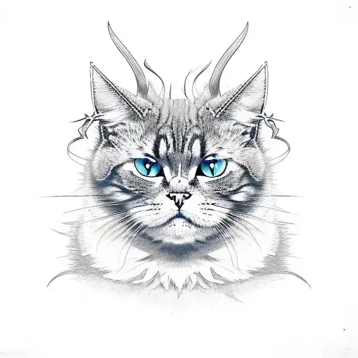 angry cat with wings  tattoo design idea