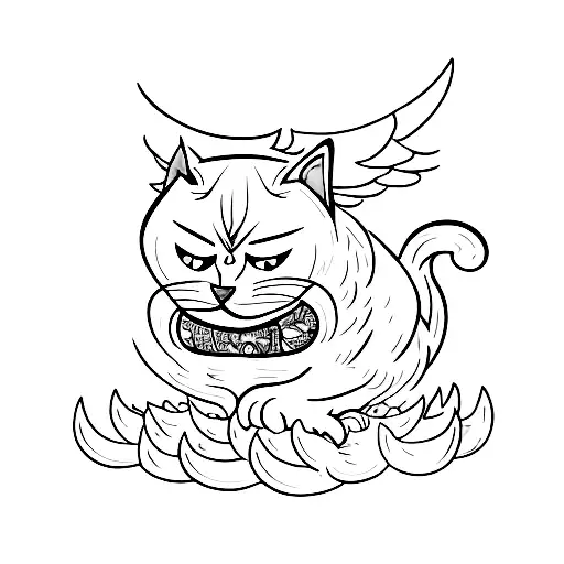 angry cat with wings  tattoo design idea
