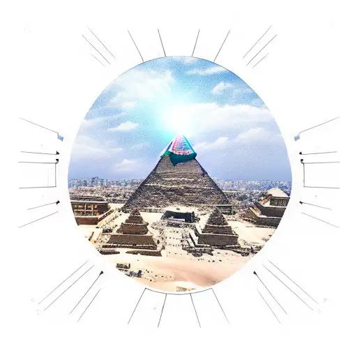 An alien spaceship flying over the pyramids of Egypt tattoo design idea
