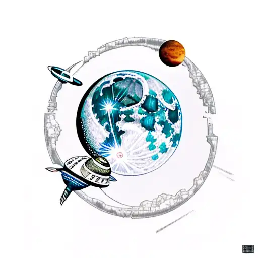 moon, nasa, apollo, space, rocket tattoo design idea