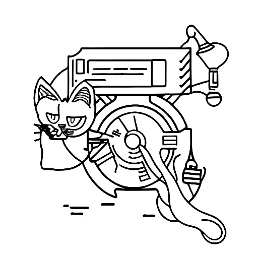 A cat DJ mixing records drinking wine tattoo design idea