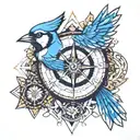 compass arrow Geometric Shapes Blue Jay tattoo design idea