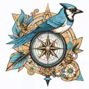 compass arrow Geometric Shapes Blue Jay tattoo design idea