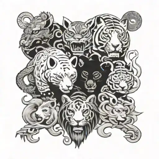 big five animals intertwined tattoo design idea