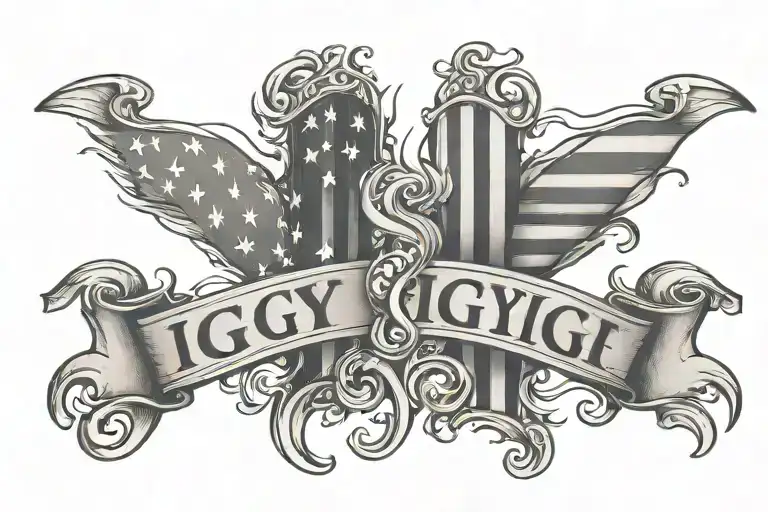 text 'IGY6' us flag downward tattoo design idea