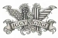 text 'IGY6' us flag downward tattoo design idea
