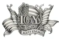 text 'IGY6' us flag downward tattoo design idea